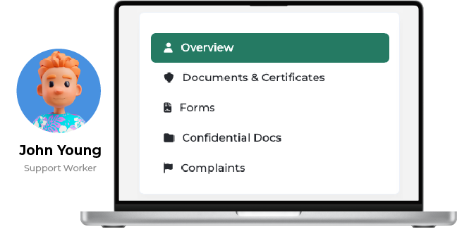 Documents and certificates register for a support worker